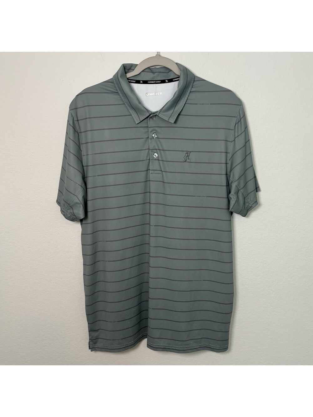 Hooey Cowboy Golf Polo Shirt Men Large Green Striped Short Sleeve Logo Western